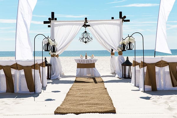 Create Your Own Wedding Package Alabama Beach Wedding and Reception Planner Bamboo Arbor with Linen Drapery Big Day Wedding Gulf Shores AL Big Day Weddings